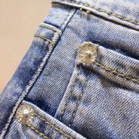 Lena Vie Swarowski Crystal High Stretch Lux 3 Heart Jeans, Light Crop, Raw Edge - Picture 3 of 8